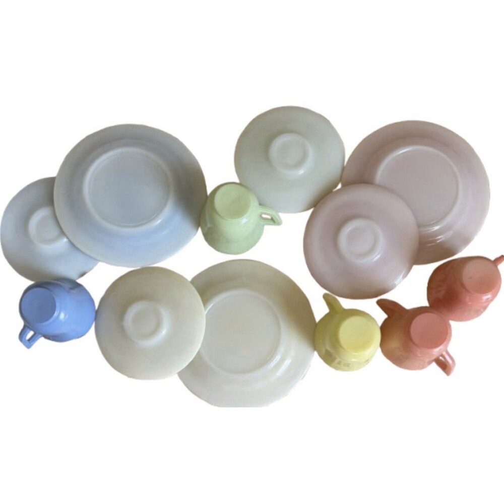 6" Vintage Hazel Atlas Little Hostess Child TeaSet Pastel Platonite Cups Saucers